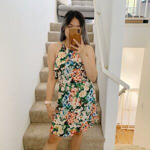 Zara Floral Halter Ruffle Sleeveless Mini Dress M​​​​​​​​​​​​​​​​​​​​​​​​​​​​